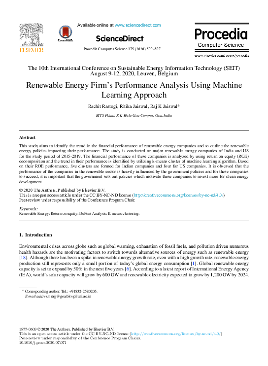 (PDF) Renewable Energy Firm’s Performance Analysis Using Machine ...
