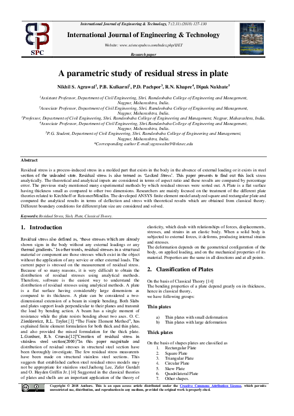  pdf a parametric study of residual stress in plate