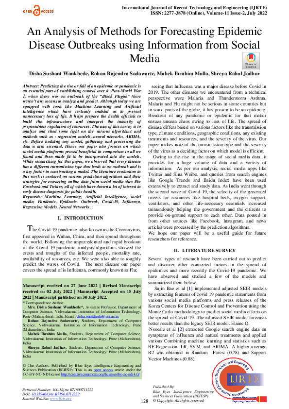 (PDF) An Analysis of Methods for Forecasting Epidemic Disease Outbreaks ...