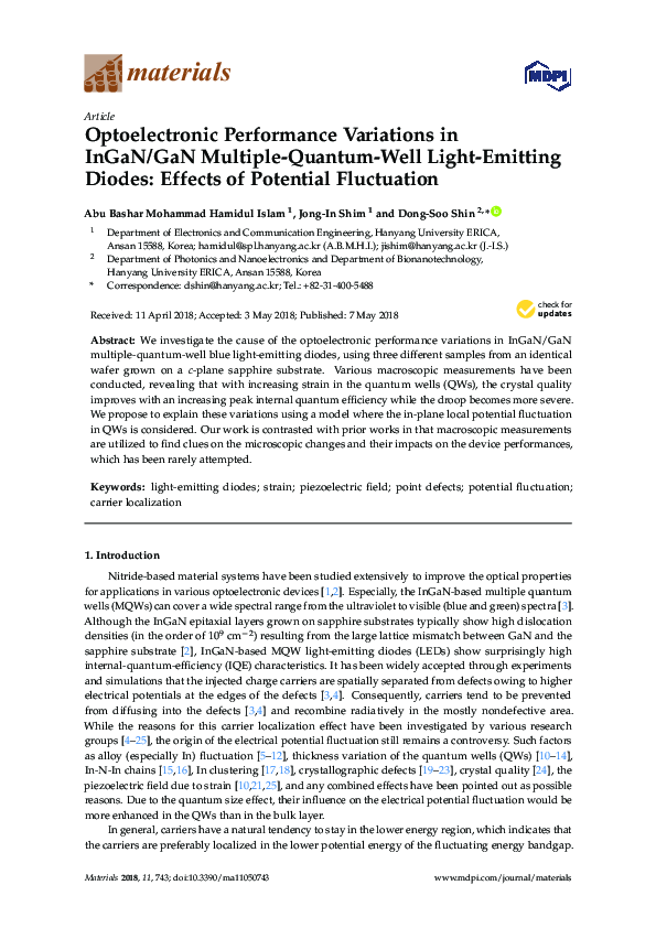 (PDF) Optoelectronic Performance Variations in InGaN/GaN Multiple ...