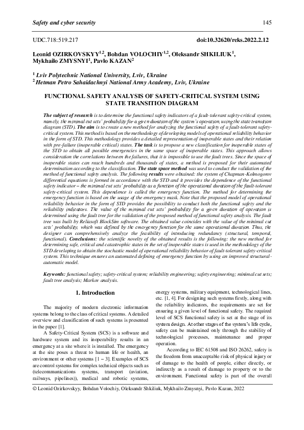 (PDF) Functional safety analysis of safety-critical system using state ...