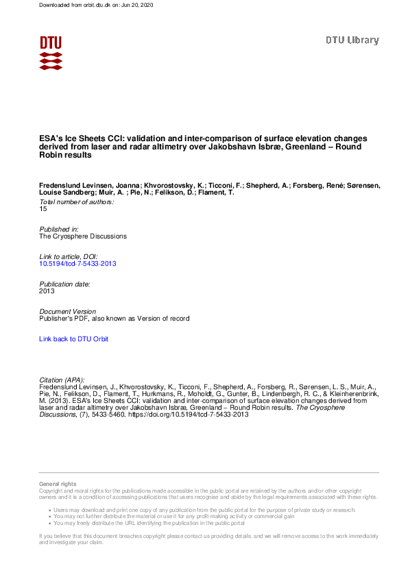 (PDF) ESA's Ice Sheets CCI: validation and inter-comparison of surface ...
