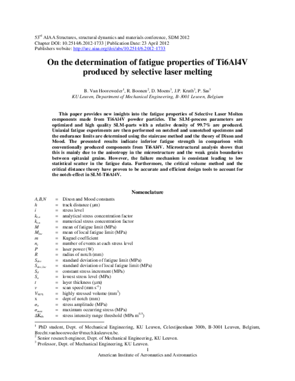 (PDF) On the Determination of Fatigue Properties of Ti6Al4V Produced by ...