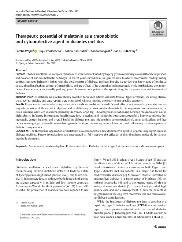 (PDF) Therapeutic potential of melatonin as a chronobiotic and ...