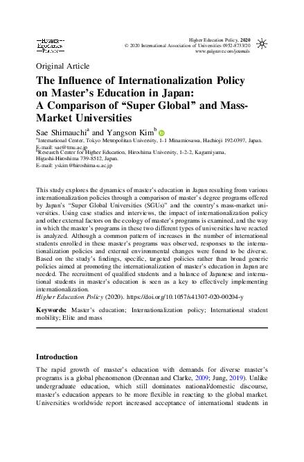 (PDF) The Influence of Internationalization Policy on Master’s ...