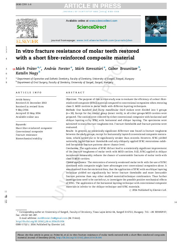 (PDF) In vitro fracture resistance of molar teeth restored with a short ...