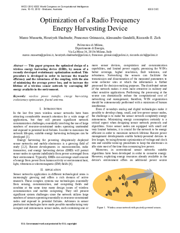 (PDF) Optimization of a radio frequency energy harvesting device ...