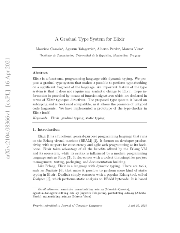 (PDF) A Gradual Type System for Elixir