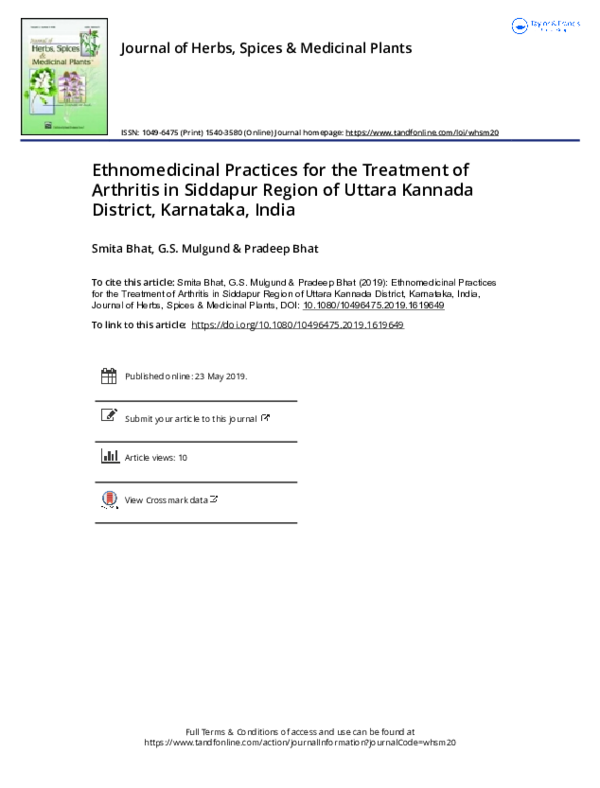 (PDF) Ethnomedicinal Practices for the Treatment of Arthritis in