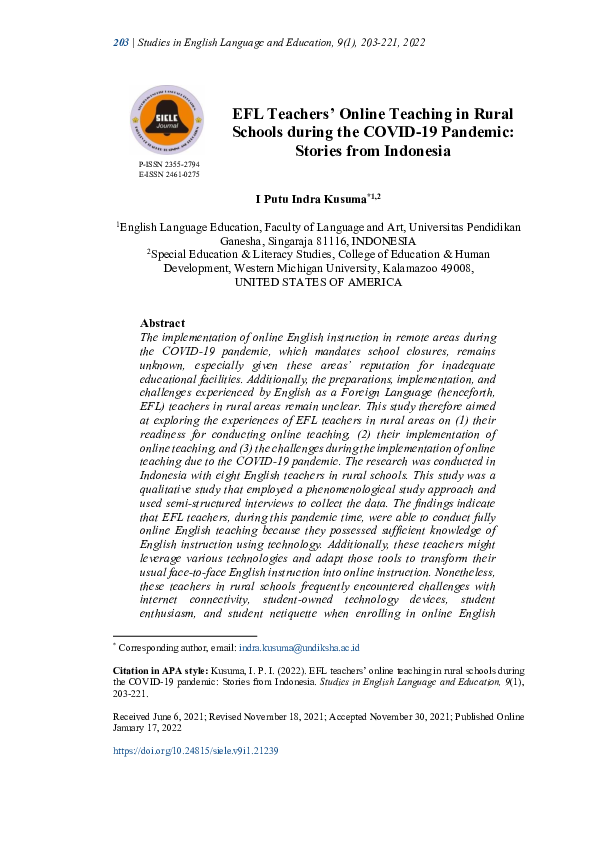 (PDF) EFL teachers’ online teaching in rural schools during the COVID ...