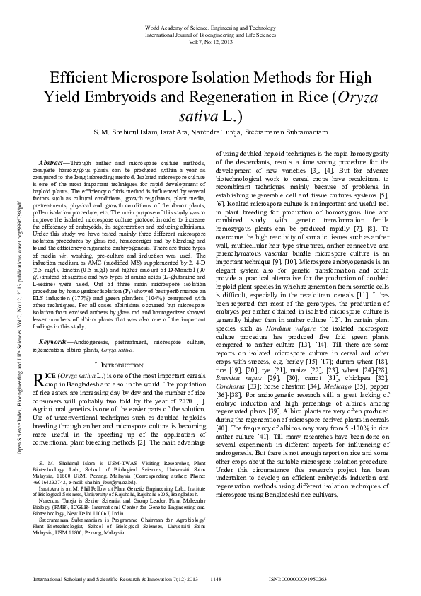 (PDF) Efficient Microspore Isolation Methods For High Yield Embryoids ...