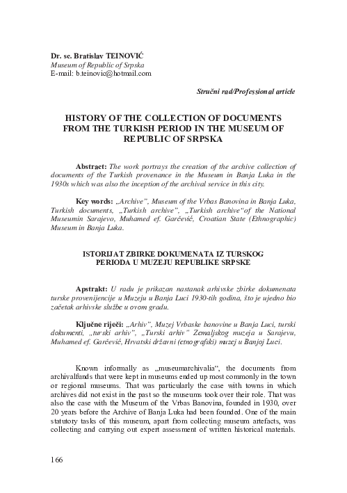 (PDF) History of the Collection of documents from the turkish period in ...