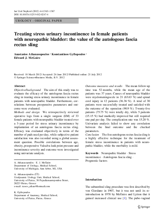 (PDF) Treating stress urinary incontinence in female patients with ...