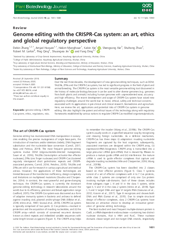 (PDF) Genome editing with the CRISPR‐Cas system: an art, ethics and ...