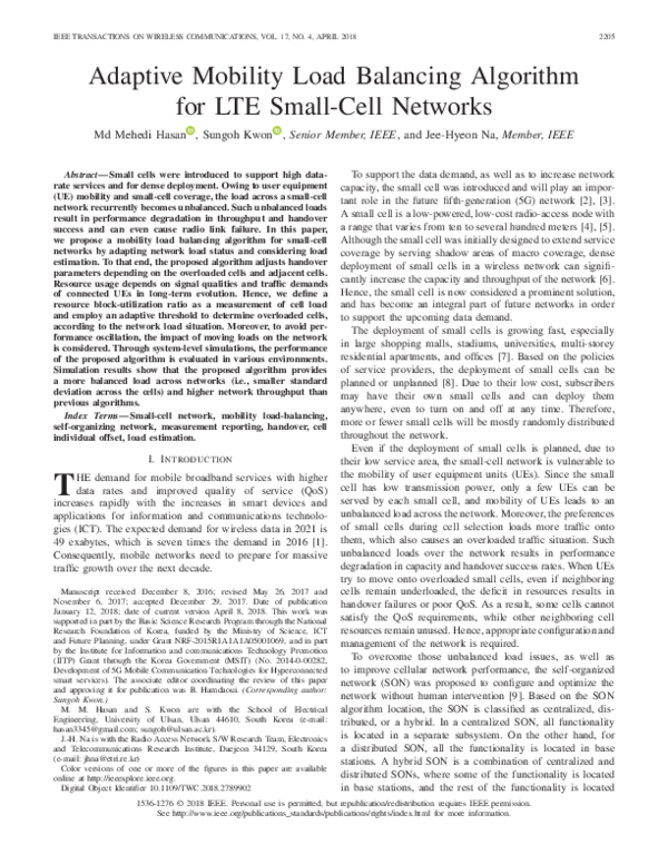 (PDF) Adaptive Mobility Load Balancing Algorithm for LTE Small-Cell ...