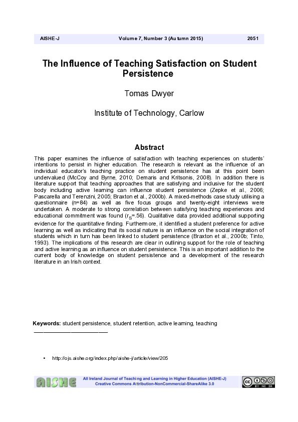 (PDF) The influence of teaching satisfaction on student persistence