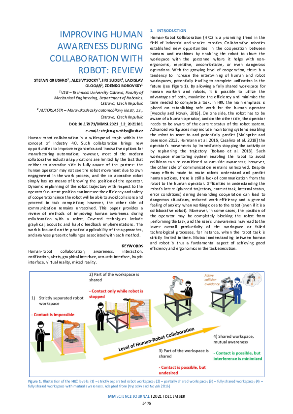 (PDF) Improving Human Awareness During Collaboration with Robot: Review