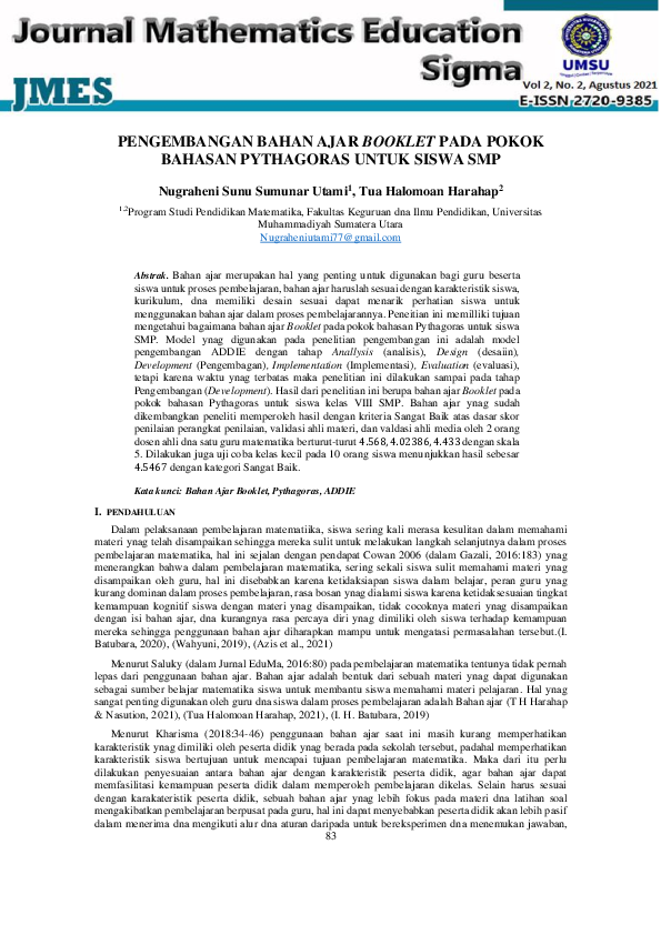 (PDF) Pengembangan Bahan Ajar Booklet Pada Pokok Bahasan Pythagoras ...
