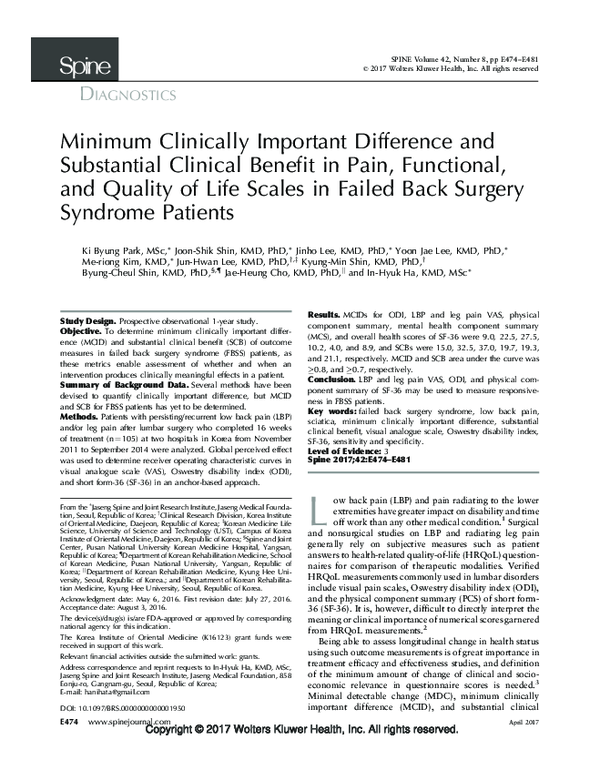 (PDF) Minimum Clinically Important Difference and Substantial Clinical ...