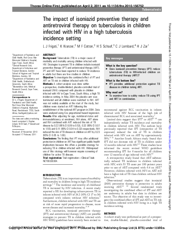 (PDF) The impact of isoniazid preventive therapy and antiretroviral ...