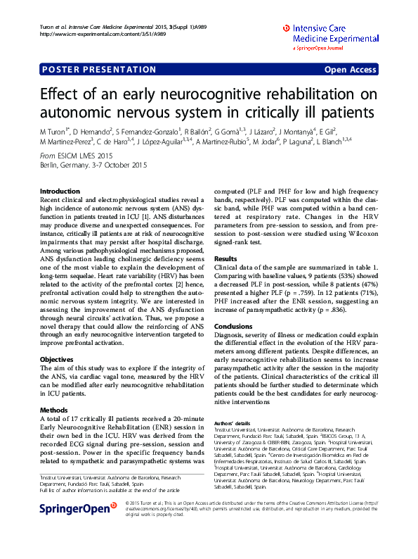 (PDF) Effect of an Early Neurocognitive Rehabilitation on Autonomic ...