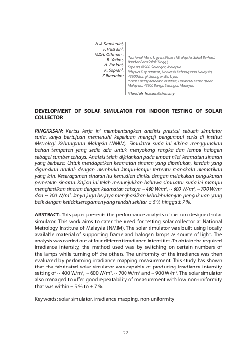 (PDF) Development of Solar Simulator for Indoor Testing of Solar Collector