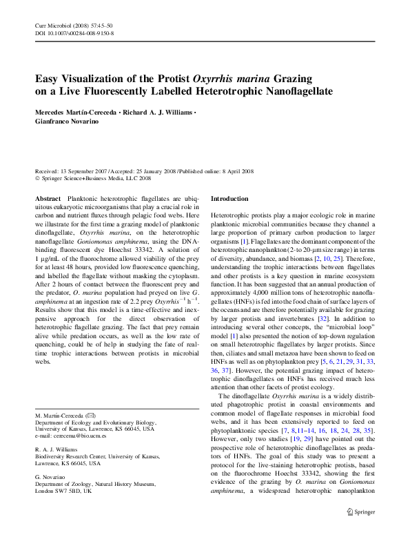 (PDF) Easy Visualization of the Protist Oxyrrhis marina Grazing on a ...