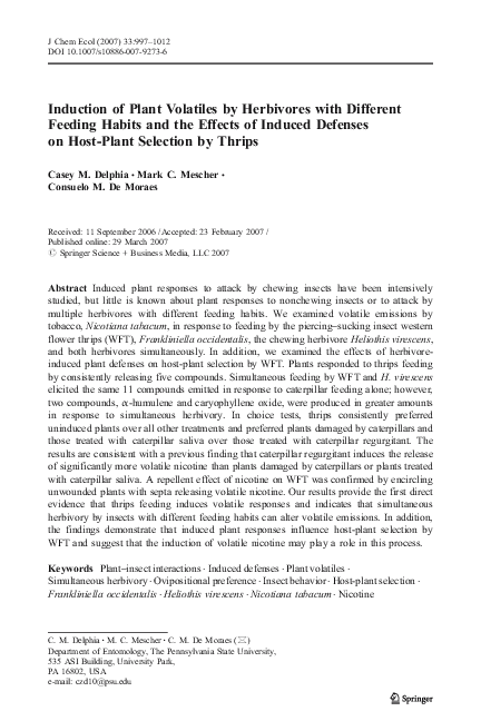 (PDF) Induction of Plant Volatiles by Herbivores with Different Feeding ...