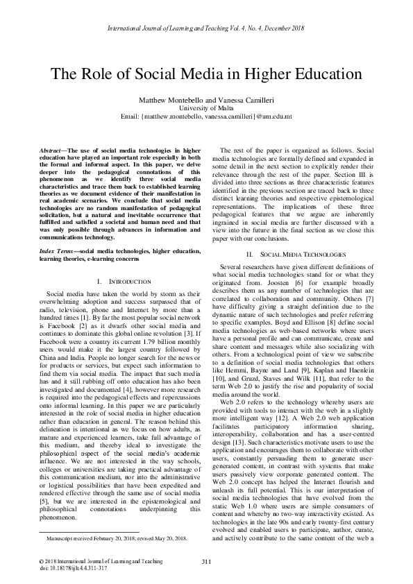 (PDF) The Role of Social Media in Higher Education
