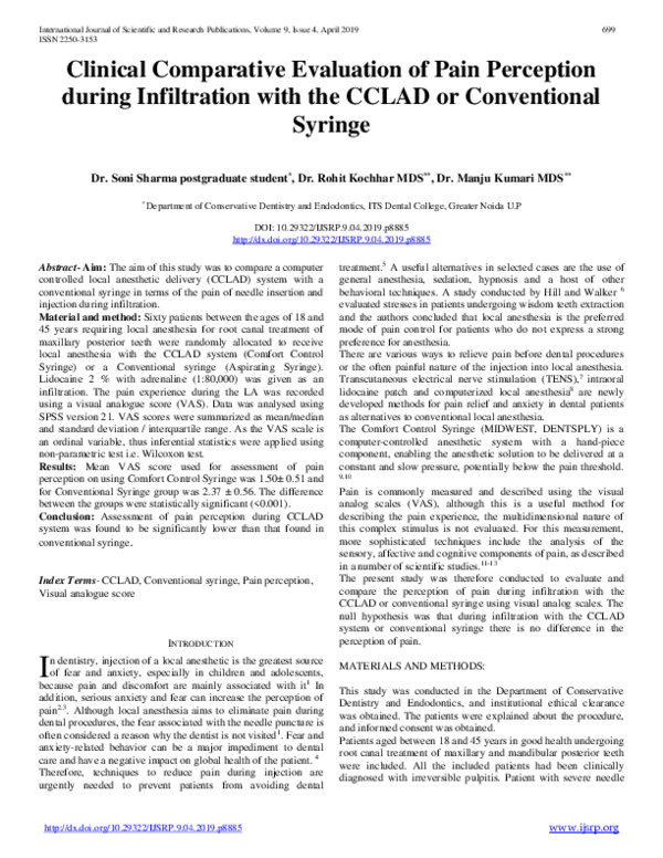 (PDF) Clinical Comparative Evaluation of Pain Perception during ...