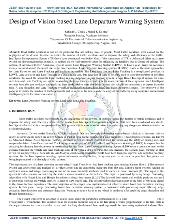 (PDF) Design of Vision based Lane Departure Warning System
