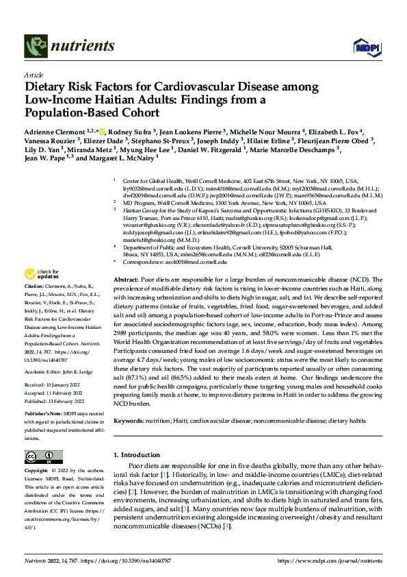 (PDF) Dietary Risk Factors for Cardiovascular Disease among Low-Income ...