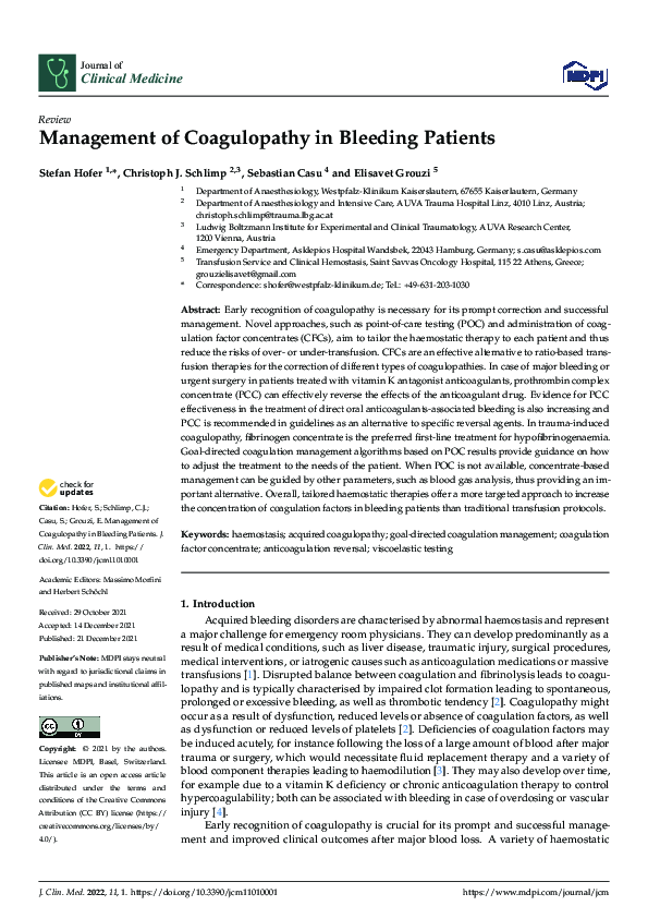 (PDF) Management of Coagulopathy in Bleeding Patients