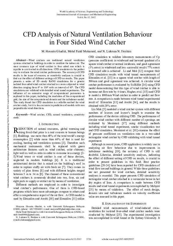 (PDF) Cfd Analysis Of Natural Ventilation Behaviour In Four Sided Wind ...