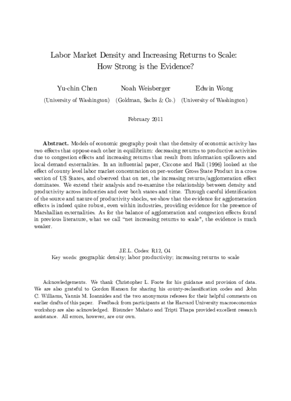 (PDF) Labor Market Density and Increasing Returns to Scale: How Strong ...