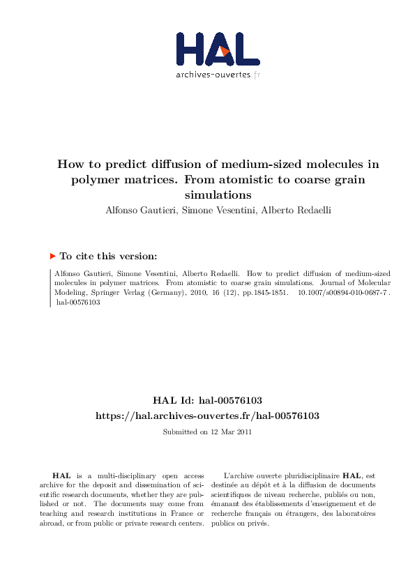 (PDF) How to predict diffusion of medium-sized molecules in polymer ...
