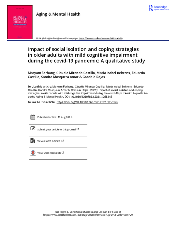 (PDF) Impact of social isolation and coping strategies