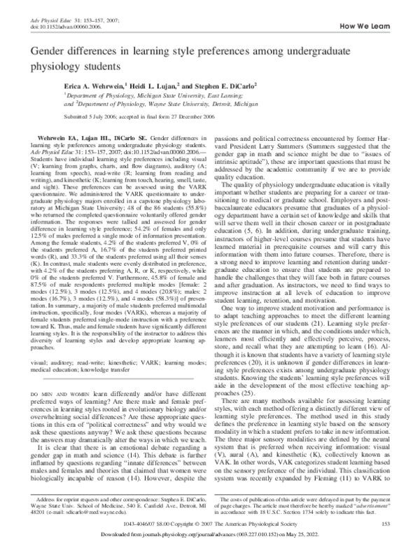 (PDF) Gender differences in learning style preferences among ...
