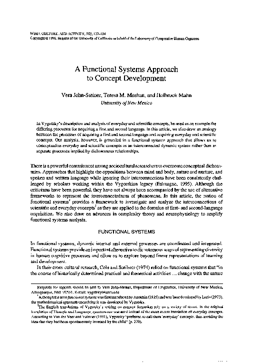 (PDF) A Functional Systems Approach to Concept Development