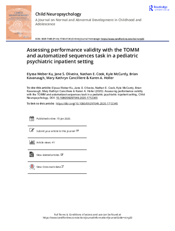 (PDF) Assessing performance validity with the TOMM and automatized ...