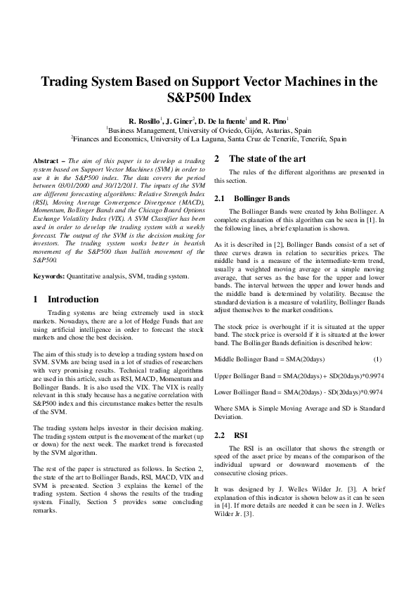 (PDF) Trading System Based on Support Vector Machines in the S & P 500 ...