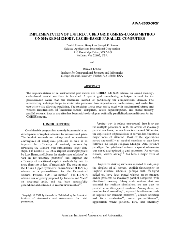 (PDF) Implementation of unstructured grid GMRES+LU-SGS method on shared ...