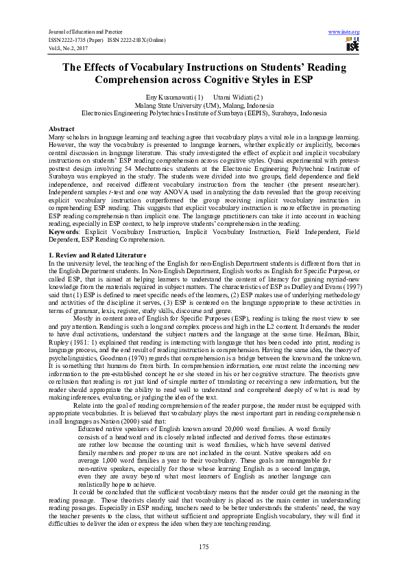 (PDF) The Effects of Vocabulary Instructions on Students’ Reading ...