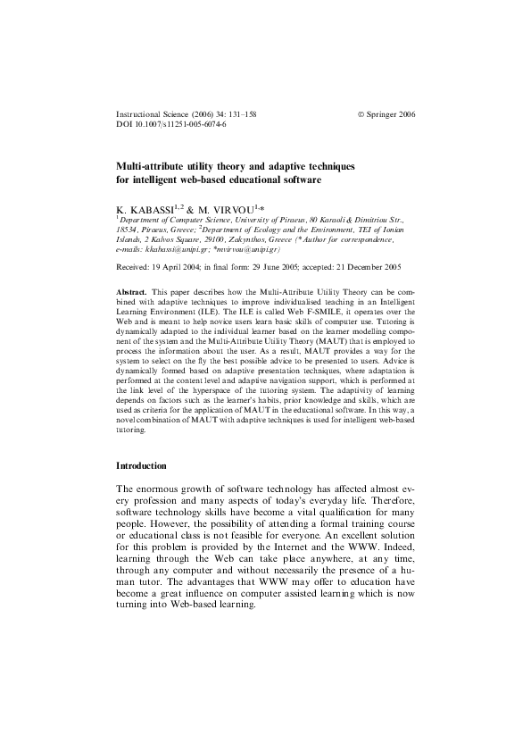 (PDF) Multi-Attribute Utility Theory and Adaptive Techniques for ...