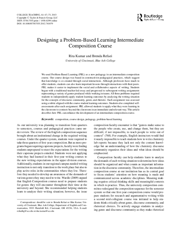 (PDF) Designing a Problem-Based Learning Intermediate Composition Course