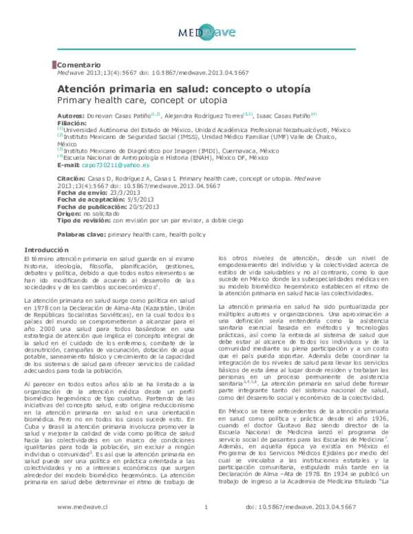 (PDF) Atención primaria en salud: concepto o utopía Primary health care ...