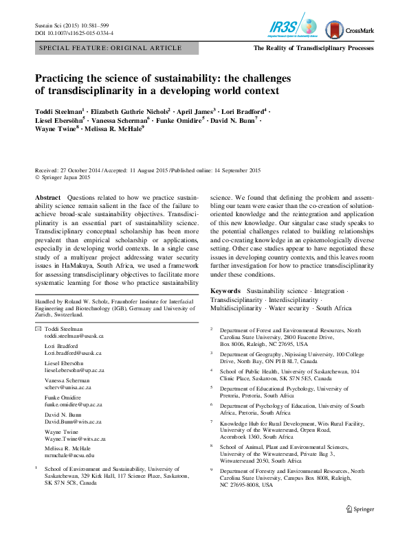 (PDF) Practicing the science of sustainability: the challenges of ...