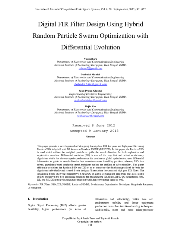 (PDF) Digital FIR Filter Design Using Hybrid Random Particle Swarm ...