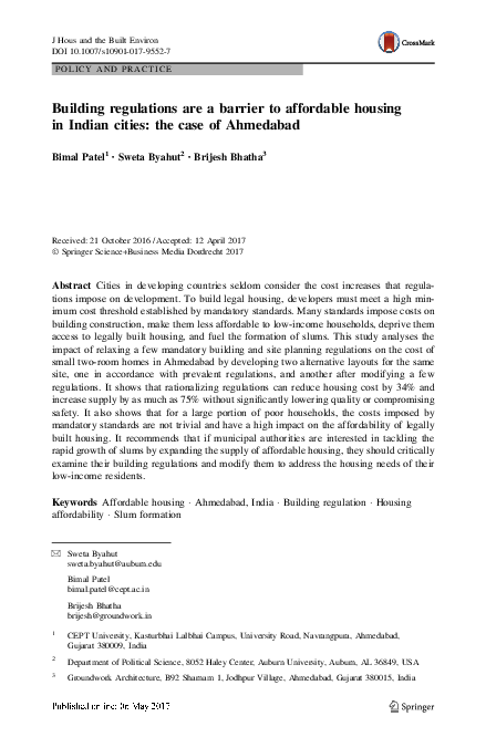 (PDF) Building regulations are a barrier to affordable housing in ...