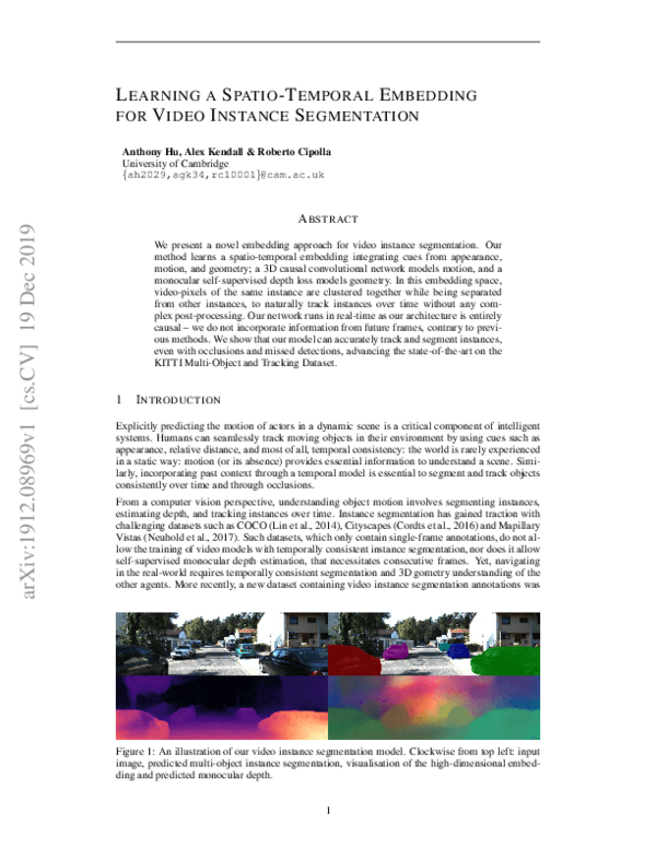 (PDF) Learning a Spatio-Temporal Embedding for Video Instance Segmentation